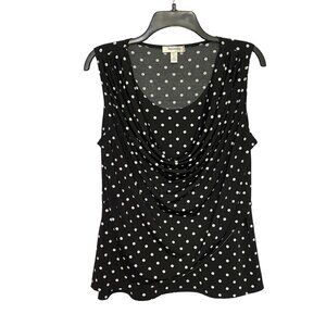 Dress Barn Black and White Polka Dots Sleeveless Slinky Top With Draped Bodice S